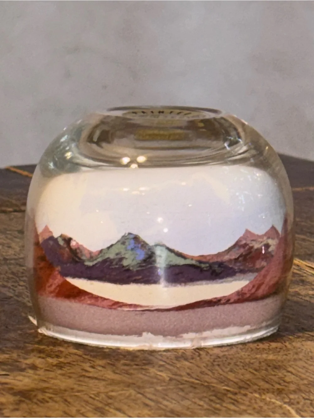 Vtg Arizona Southwest Glass Paperweight Hand Made Painted Desert Sand Art
